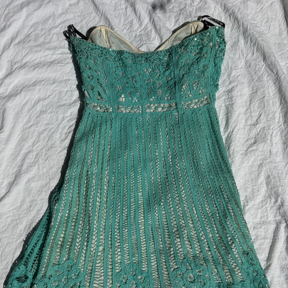 Betsey Johnson Turquoise Lace High Low Dress - Picture 4 of 5